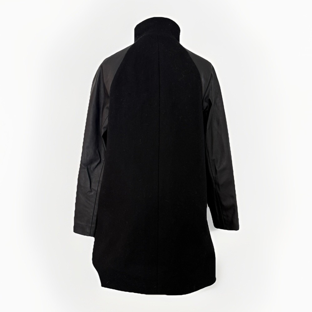 J. CREW Wool Blend Asymmetric Long Coat S Black Faux Leather Collar Mobwife Edgy - Picture 3 of 9